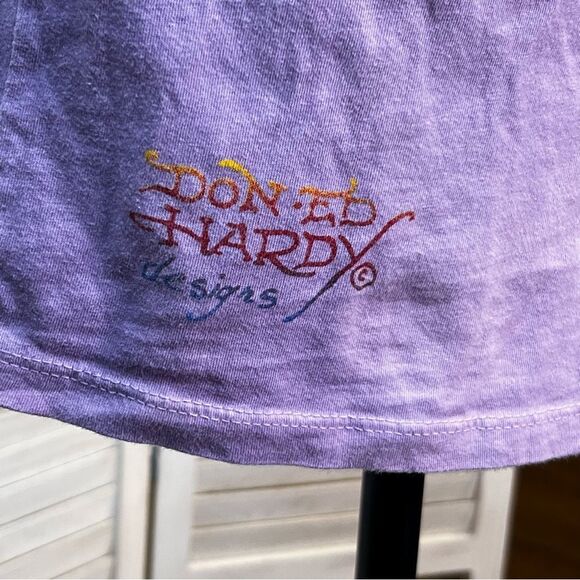 Ed Hardy Y2K Dragon & Skull Tattoo Graphic Tee Dress Small - Picture 9 of 13